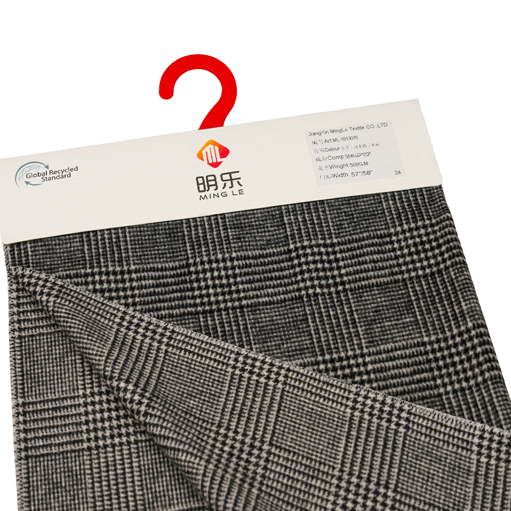L% lana, 40% Polyester, 10% Alia Fibra, 560G/M, Black + Light Gray, Plaid Single-face Overcoating Lana Fabric, ML-1010015