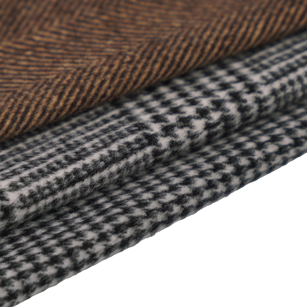 L% lana, 40% Polyester, 10% Alia Fibra, 560G/M, Black + Light Gray, Plaid Single-face Overcoating Lana Fabric, ML-1010015