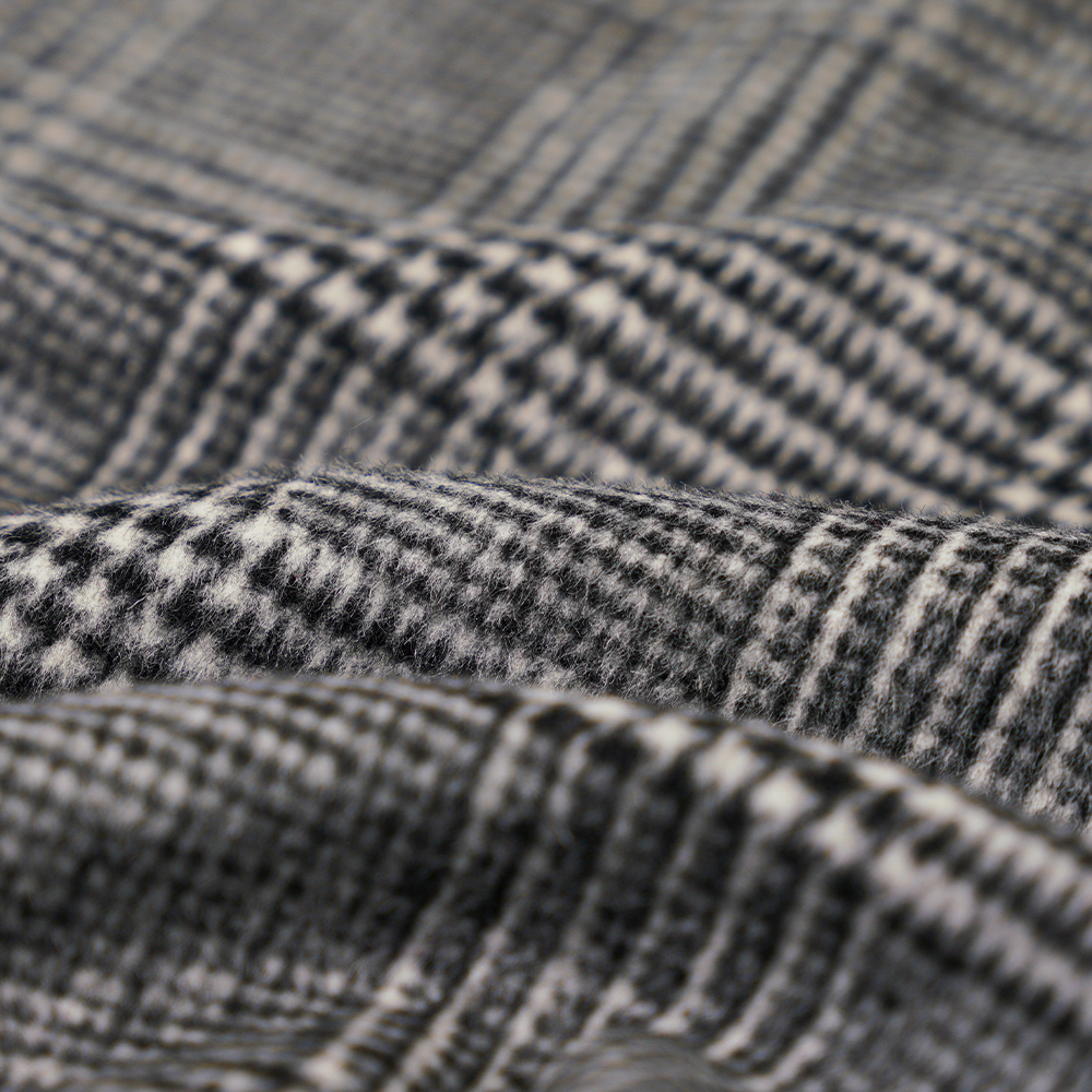 L% lana, 40% Polyester, 10% Alia Fibra, 560G/M, Black + Light Gray, Plaid Single-face Overcoating Lana Fabric, ML-1010015