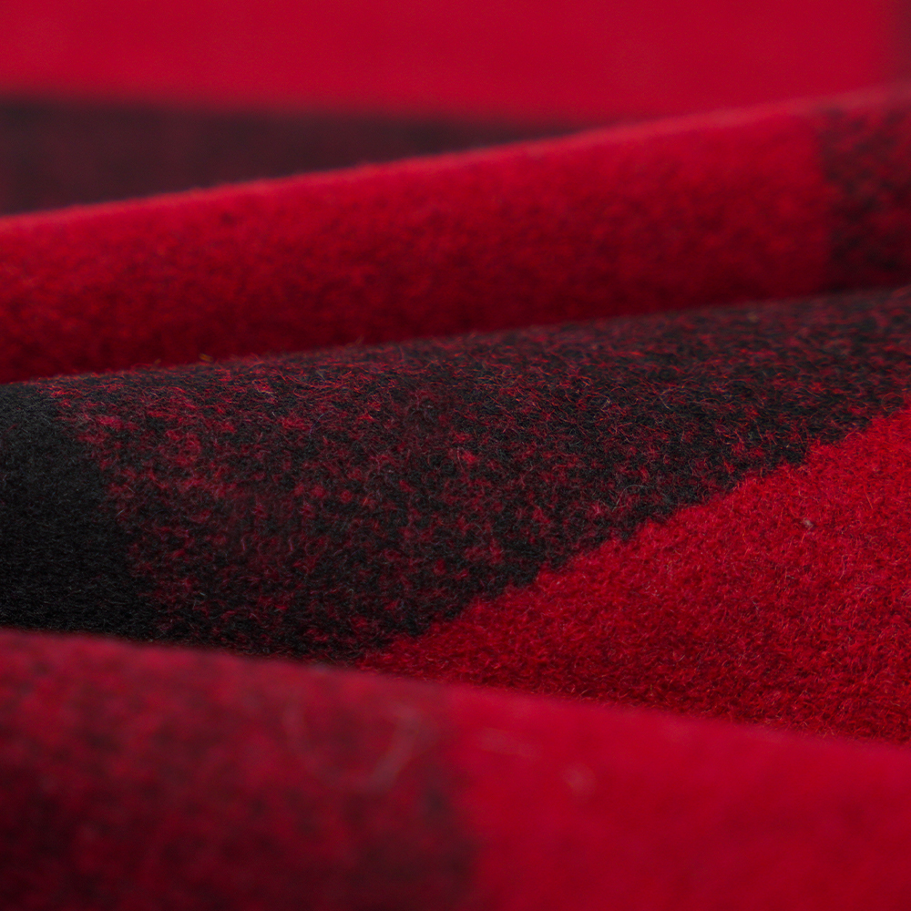 L% Lana, 40% Polyester, 10% Fiber, 760G/M, Black and Red Plaid, Melton Fabric, ML-3010354