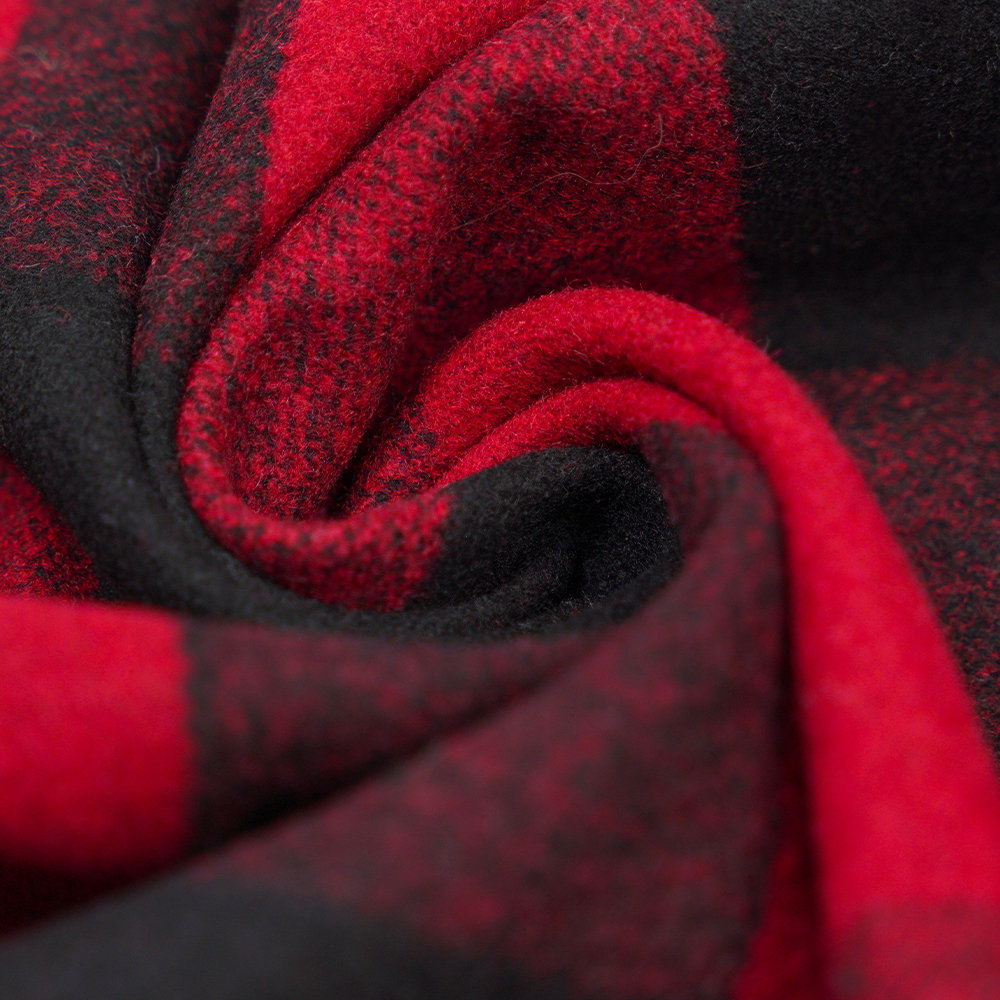 L% Lana, 40% Polyester, 10% Fiber, 760G/M, Black and Red Plaid, Melton Fabric, ML-3010354